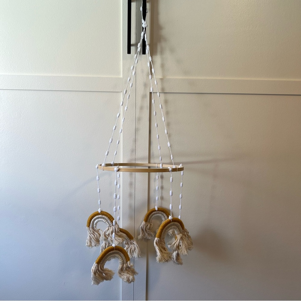 Boho New Baby Gender Neutral Rainbows Crib Mobile‎ Mustard Yellow Cream White